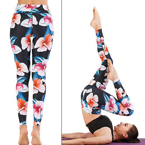 

Women's High Waist Yoga Pants Print Black Running Fitness Gym Workout Tights Leggings Sport Activewear Quick Dry Butt Lift Tummy Control Stretchy Skinny