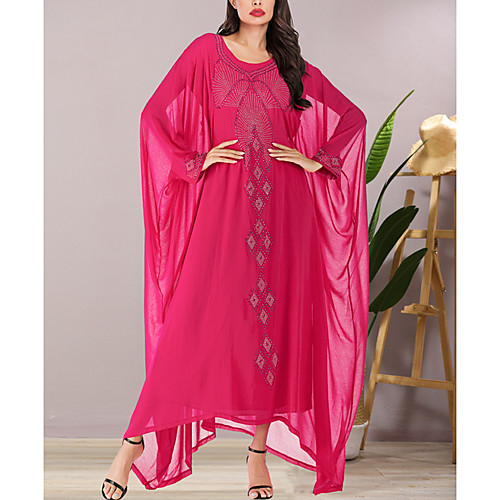 

Women's Sheath Dress Maxi long Dress - Long Sleeve Solid Color Summer Elegant 2020 Fuchsia One-Size