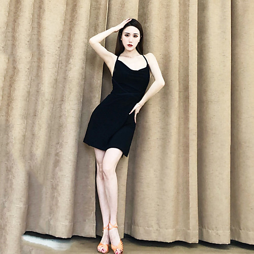 

Latin Dance Dress Ruching Bandage Women's Performance Sleeveless Crystal Cotton