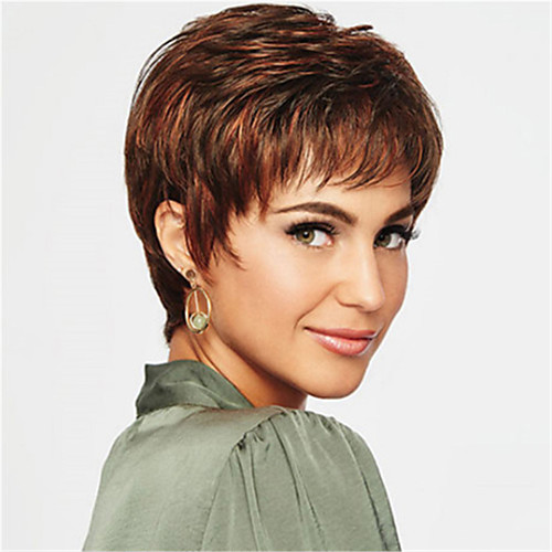 

Synthetic Wig kinky Straight Pixie Cut Wig Short Light Brown Synthetic Hair 12 inch Women's Simple Classic Women Light Brown