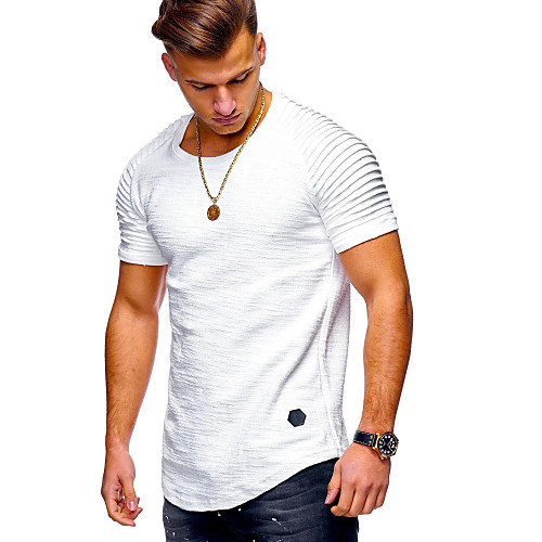 

Men's T shirt Solid Colored Asymmetric Short Sleeve Daily Tops Basic Military White Black Army Green