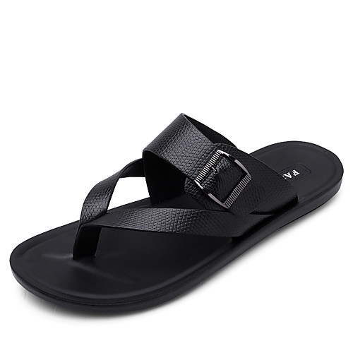 

Men's Spring / Summer Casual / Beach Daily Home Slippers & Flip-Flops Faux Leather Breathable Non-slipping Wear Proof Black / Gray