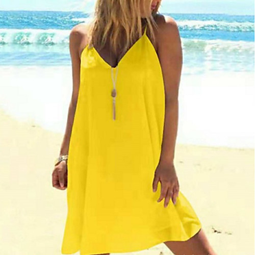 

Women's Sundress Dress - Sleeveless Solid Color Summer Sexy 2020 White Black Red Yellow Blushing Pink Light Green S M L XL XXL