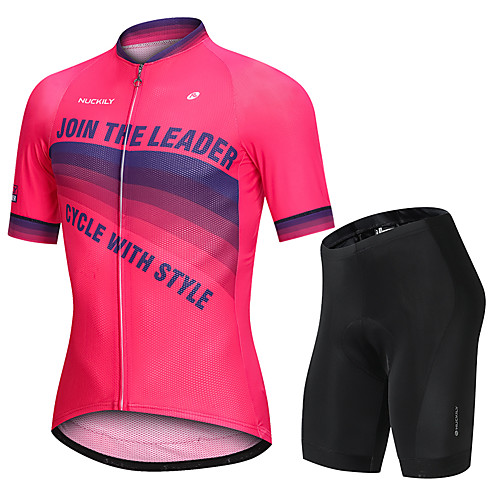 

Nuckily Men's Short Sleeve Cycling Jersey with Shorts Fuchsia Gradient Bike Sports Gradient Road Bike Cycling Clothing Apparel