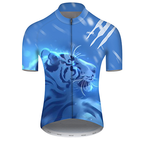 

21Grams Men's Short Sleeve Cycling Jersey Polyester Blue / White Galaxy Animal Tiger Bike Jersey Top Mountain Bike MTB Road Bike Cycling Breathable Quick Dry Ultraviolet Resistant Sports Clothing