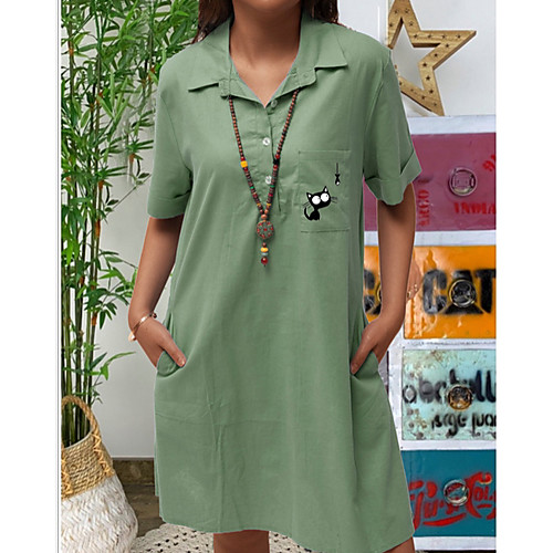 

Women's Shirt Dress Knee Length Dress - Half Sleeve Solid Color Summer Casual 2020 Blue Red Yellow Army Green Khaki S M L XL XXL XXXL XXXXL XXXXXL