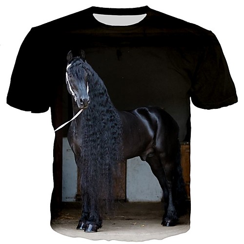 

Men's Animal T-shirt Daily Round Neck Black / Blue / Brown / Short Sleeve