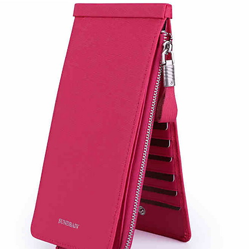 

Women's Zipper Cowhide Wallet Solid Color Fuchsia