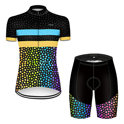 

21Grams Women's Short Sleeve Cycling Jersey with Shorts Nylon Polyester Black / Blue Polka Dot Gradient Bike Clothing Suit Breathable Quick Dry Ultraviolet Resistant Reflective Strips Sweat-wicking