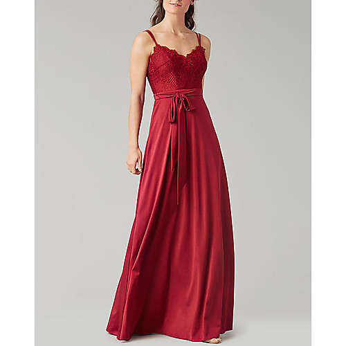 

A-Line V Neck Floor Length Satin Bridesmaid Dress with Pleats