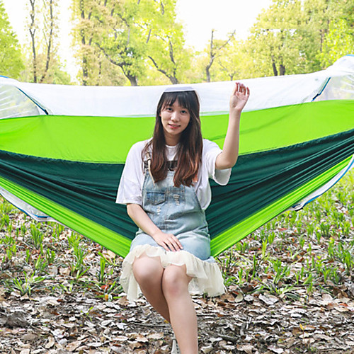 

Camping Hammock with Pop Up Mosquito Net Outdoor Portable Breathable Anti-Mosquito Ultra Light (UL) Foldable Parachute Nylon with Carabiners and Tree Straps for 2 person Camping / Hiking Hunting