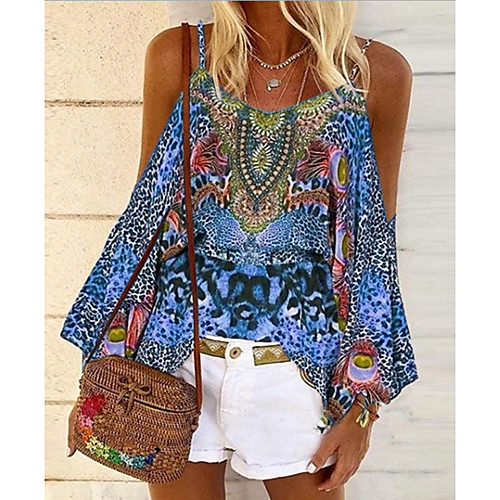 

Women's Tank Top Plus Size Geometric Tops Off Shoulder Daily Summer Blue Purple Blushing Pink S M L XL 2XL 3XL 4XL 5XL / Holiday / V Neck