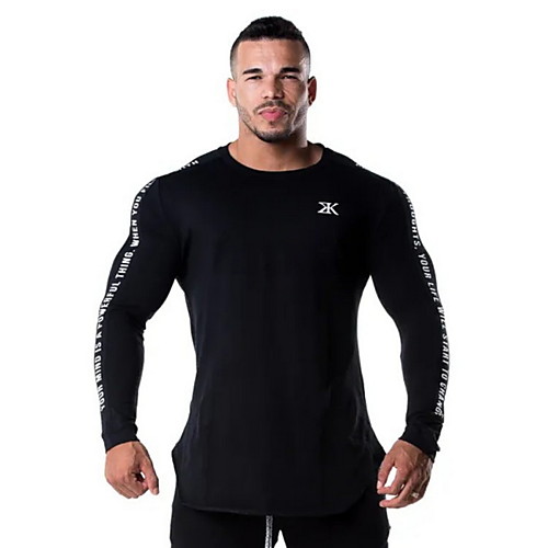 

Men's Color Block Slim T-shirt Daily Round Neck White / Black / Long Sleeve