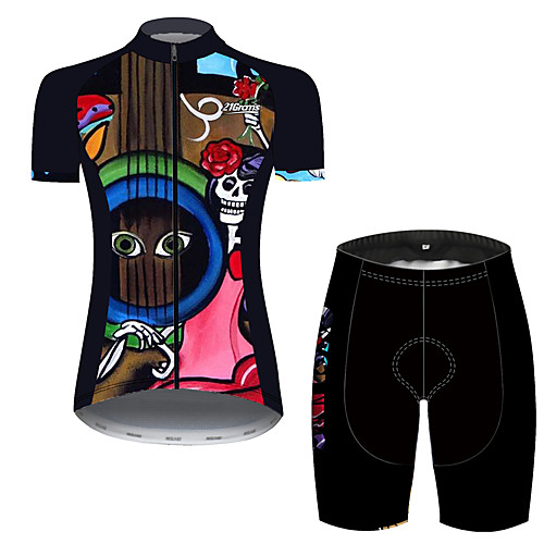 

21Grams Women's Short Sleeve Cycling Jersey with Shorts Black / Red Skull Rose Bike Quick Dry Breathable Sports Skull Mountain Bike MTB Road Bike Cycling Clothing Apparel / Micro-elastic