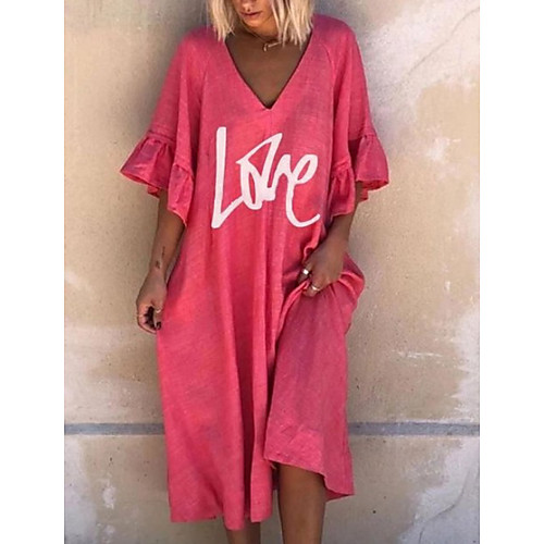 

Women's A-Line Dress Midi Dress - Half Sleeve Letter Summer Casual 2020 Black Red Khaki Green Gray Light Blue S M L XL XXL XXXL