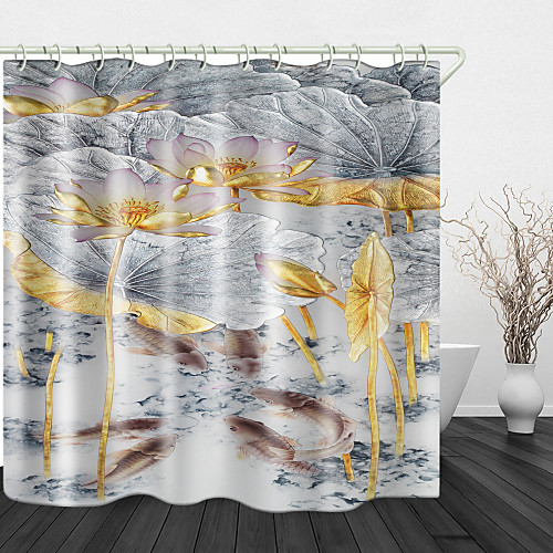 

Lotus Pond Digital Print Waterproof Fabric Shower Curtain for Bathroom Home Decor Covered Bathtub Curtains Liner Includes with Hooks