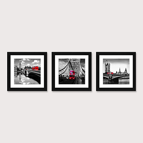 

Framed Art Print Framed Set 3 American Style Pastoral Decorative Painting French Style Dining room Fresco Porch Bedroom Bedside Black And White Building Street Scenery Hanging Pictures