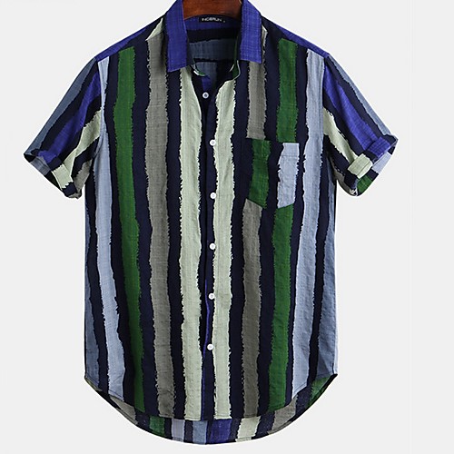 

Men's Striped Graffiti Shirt Daily Button Down Collar Red / Green / Short Sleeve