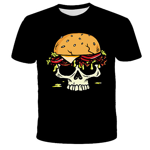 

Men's 3D Skull Blue & White Print T-shirt Street chic Exaggerated Daily Holiday Round Neck Black / Short Sleeve