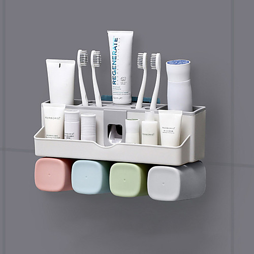 

New Toothbrush Holder Automatic Toothpaste Dispenser With Cup Wall Mount Toiletries Storage Rack Bathroom Accessories Set