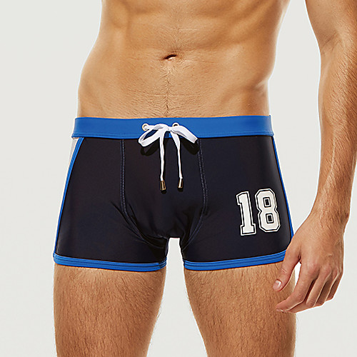 

Men's Sporty Blue White Dark Gray Boy Leg Bottoms Swimwear Swimsuit - Letter Lace up S M L Blue