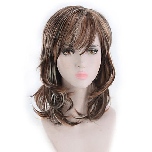 

Synthetic Wig Curly Matte Bob Wig Long Light Brown Synthetic Hair 14 inch Women's Highlighted / Balayage Hair curling Fluffy Brown