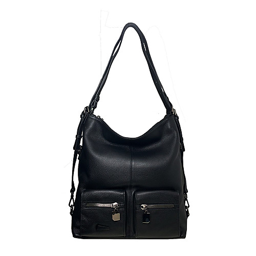 

Unisex Zipper Cowhide Crossbody Bag Solid Color Black