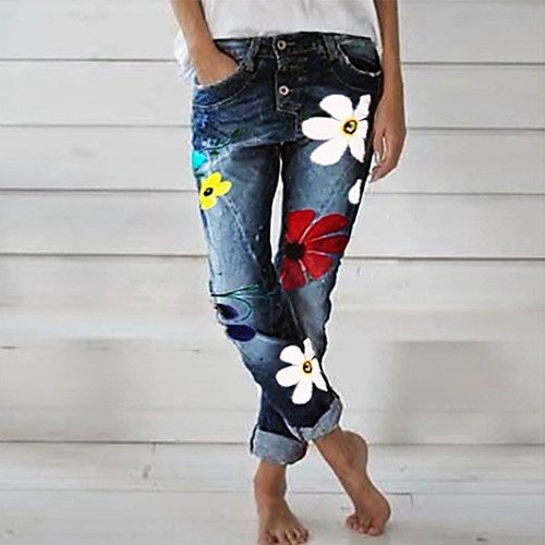 

Women's Street chic Daily Loose Jogger Pants - Flower / Floral Print Outdoor Cotton Black Blue Gray S / M / L