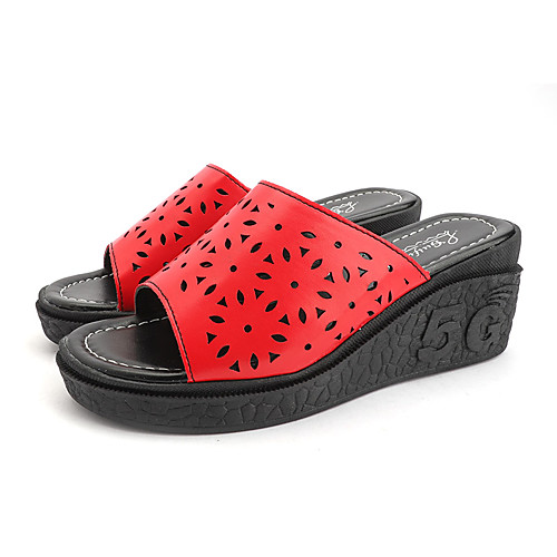 

Women's Slippers & Flip-Flops Summer Wedge Heel Open Toe Casual Daily Home PU White / Black / Red
