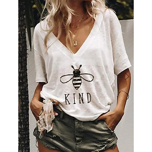 

Women's Animal T-shirt Daily V Neck White / Blue / Green