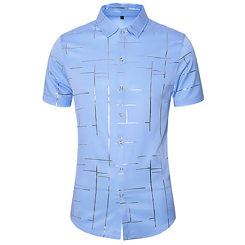 

Men's Shirt Striped Plus Size Print Short Sleeve Daily Tops Basic White Black Light Blue