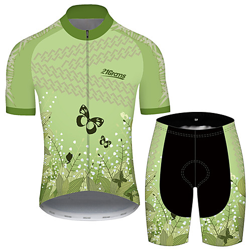 

21Grams Men's Short Sleeve Cycling Jersey with Shorts Green Butterfly Floral Botanical Bike Clothing Suit UV Resistant Breathable 3D Pad Quick Dry Reflective Strips Sports Geometric Mountain Bike MTB