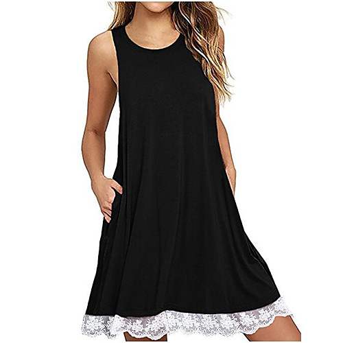 

Women's Shift Dress - Sleeveless Solid Color Lace Patchwork Spring Summer Casual Daily Weekend Loose 2020 Wine Black Purple Yellow Green Brown Navy Blue S M L XL XXL