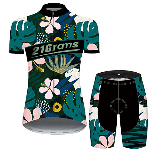 

Women's Short Sleeve Cycling Jersey with Shorts Black / Blue Floral Botanical Bike Clothing Suit Breathable 3D Pad Quick Dry Ultraviolet Resistant Reflective Strips Sports Patterned Mountain Bike MTB