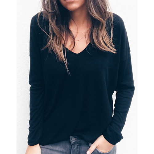 

Women's Solid Colored T-shirt Daily V Neck Black