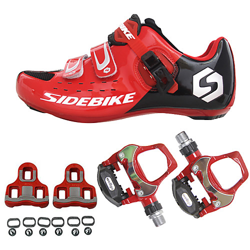 

SIDEBIKE Adults' Cycling Shoes With Pedals & Cleats Road Bike Shoes Carbon Fiber Cushioning Cycling Red Men's Cycling Shoes / Breathable Mesh