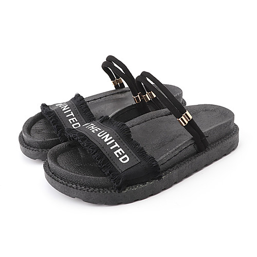 

Women's Sandals Flat Sandal Summer Flat Heel Open Toe Casual Daily Outdoor Slogan Canvas White / Black