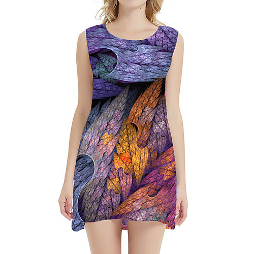 

Women's A Line Dress - Sleeveless Print Patchwork Summer 3D Print Sexy Daily Holiday 2020 Purple Yellow Orange Light gray Rainbow S M L XL XXL XXXL