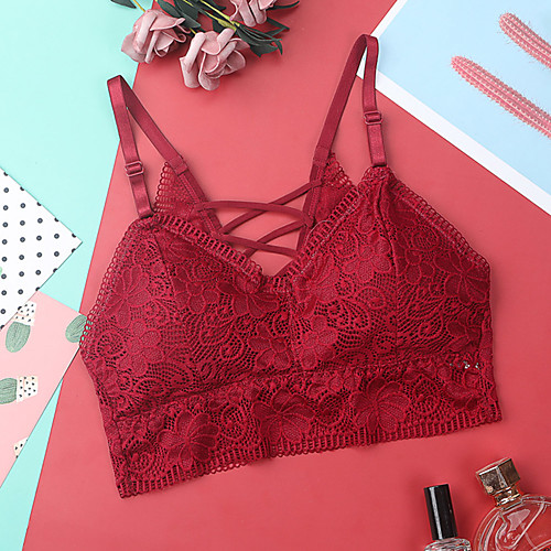 

Sports Bras 3/4 Cup Bra Solid Color Lace Fashion Red White Black