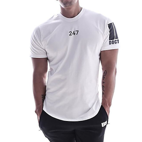 

Men's Letter Print T-shirt - Cotton Basic Street chic Daily Sports Round Neck White / Black / Short Sleeve