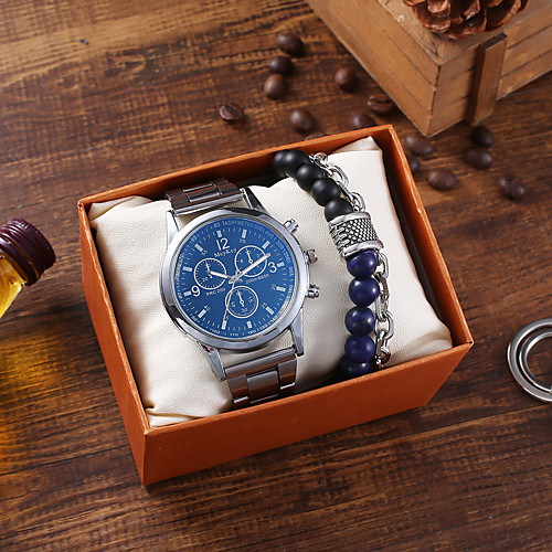 

Men's Steel Band Watches Quartz Stainless Steel Silver Chronograph New Design Casual Watch Analog Classic Fashion - Light Blue