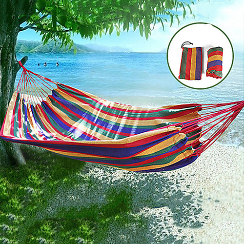 

Camping Hammock Outdoor Portable Breathable Folding Skin Friendly Canvas for 2 person Camping / Hiking Hunting Fishing Stripes Fuchsia Sky Blue 200150 cm