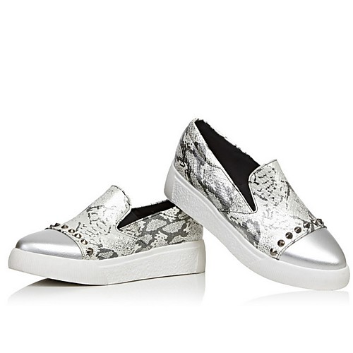 

Women's Loafers & Slip-Ons Summer Flat Heel Round Toe Daily PU Black / Silver