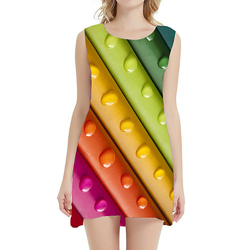 

Women's A Line Dress - Sleeveless Print Patchwork Summer 3D Print Sexy Daily Holiday 2020 Blue Purple Yellow Rainbow S M L XL XXL XXXL