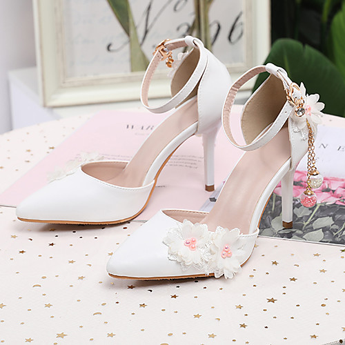 

Women's Wedding Shoes Fall & Winter Stiletto Heel Pointed Toe Wedding Party & Evening Pearl / Satin Flower / Tassel PU White