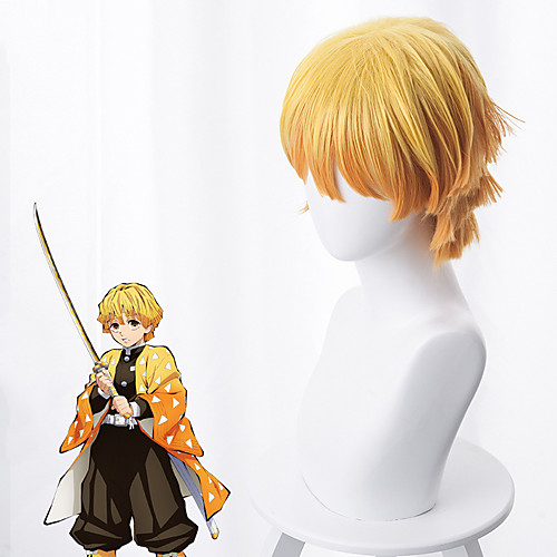 

Demon Slayer: Kimetsu no Yaiba Agatsuma Zenitsu Cosplay Wigs Men's Asymmetrical 14 inch Heat Resistant Fiber kinky Straight Yellow Yellow Anime