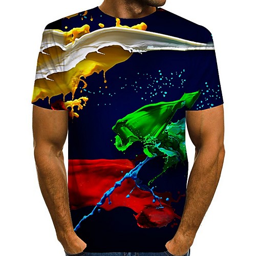 

Men's T shirt Graphic Geometric Short Sleeve Daily Tops Blue Purple Yellow