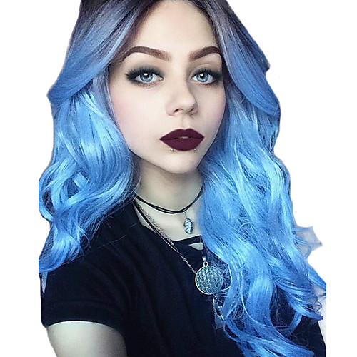 

Synthetic Lace Front Wig Wavy Middle Part Lace Front Wig Ombre Long Black / Blue Synthetic Hair 18-26 inch Women's Cosplay Adjustable Party Blue Ombre
