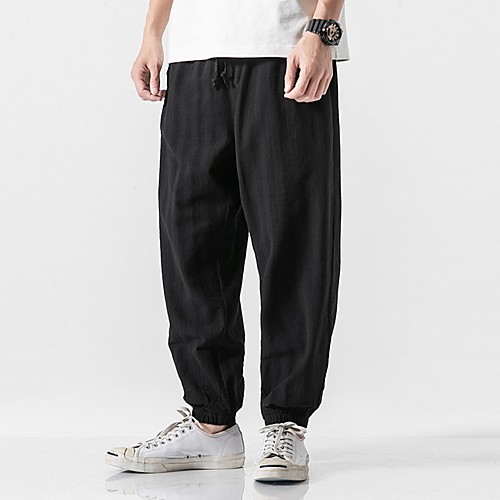 

Men's Sporty Chinoiserie Loose Chinos Pants - Striped Drawstring Comfort Cotton Black Green Gray US32 / UK32 / EU40 / US34 / UK34 / EU42