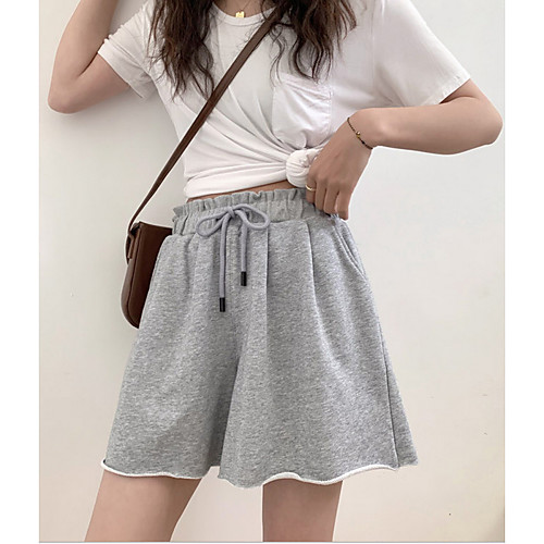 

Women's Basic Plus Size Loose Chinos Shorts Pants - Solid Colored High Waist Cotton Black Red Green XS / S / M